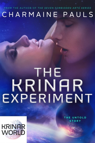 Book cover of The Krinar Experiment featuring a woman and a man embracing with a planet in the background.